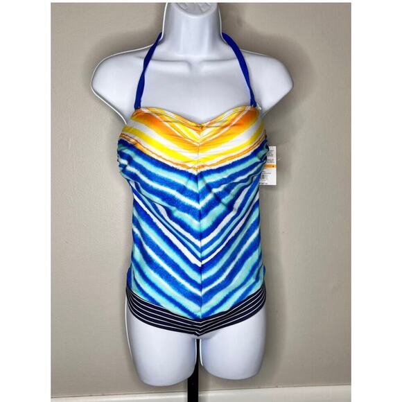 24th & Ocean Retro UPF 50% Bandeaukini and Rashguard Set Blue Women's Size M NWT - Picture 3 of 7